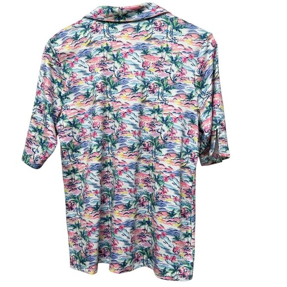 STELLA PARKER Polo Top Medium Pink Palms Print Short Sleeve Stretch Jersey Golf - Picture 4 of 9